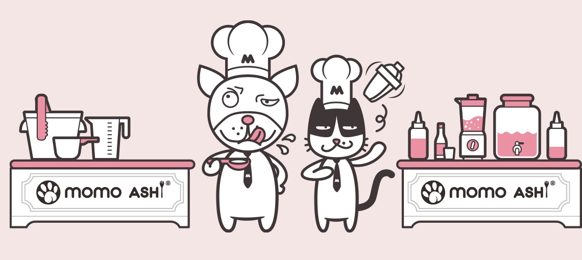 Momo and Ashi preparing food between Momo Ashi counters